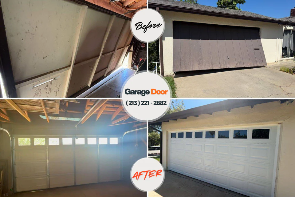 Before and after: garage door repair Midfield, AL